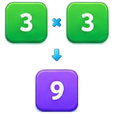 3 vezes 3 igual a 9